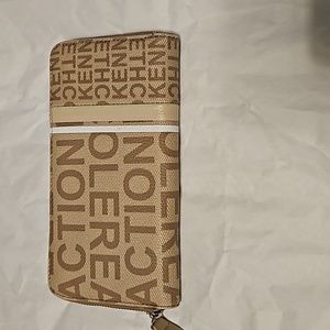 KENNETH COLE REACTION STONE BROWN BOLD STATUS PRINT STRIPER WALLET